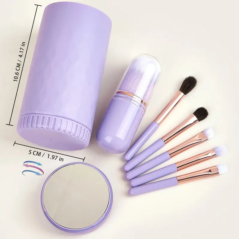 6pcs Makeup Brush Set with Mirror Holder Organizer