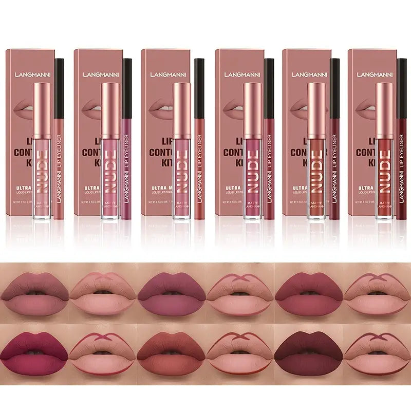 6-Color Matte Lip Liner and Lipstick Gift Set