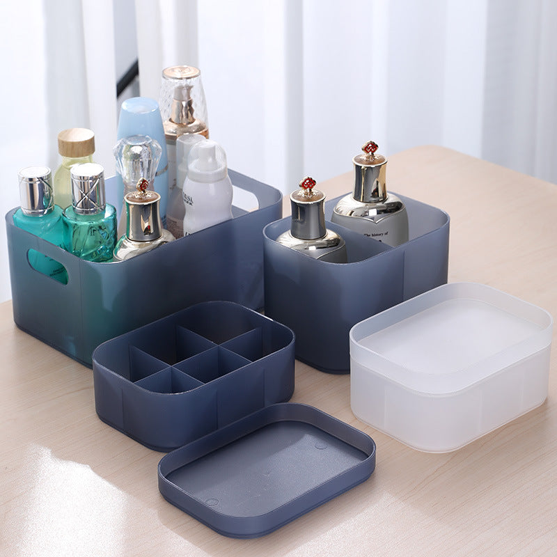 Desktop Cosmetic Storage Box Plastic Frosted Compartment With Lid Cosmetic Box Mask Box Dressing Table Finishing Box